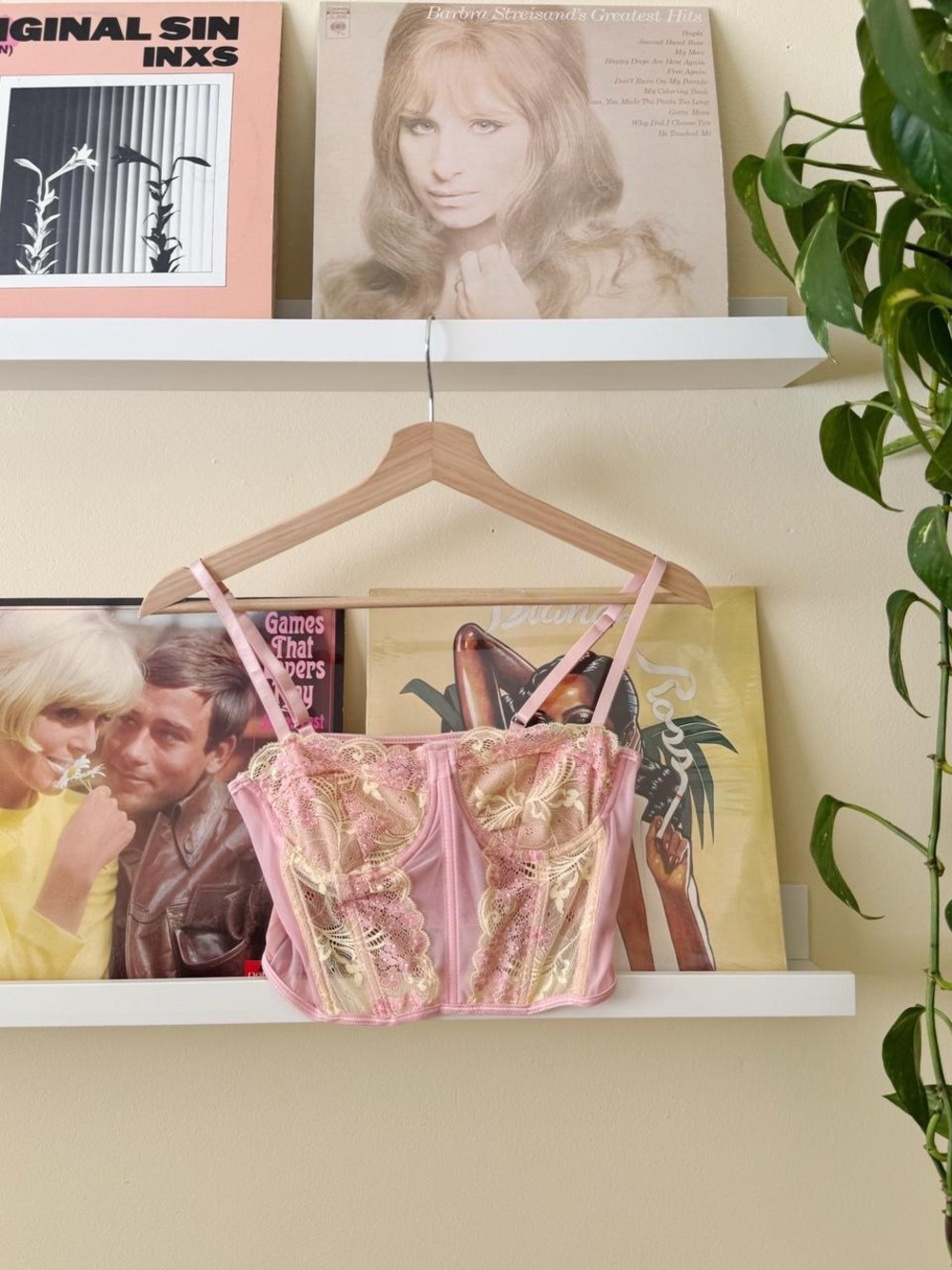 Pink Lace Bustier with Butter Yellow Lace